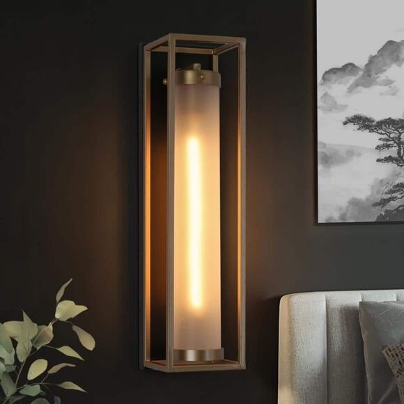 Zevni 1-Light Dark Gold Modern Wall Sconce with Frosted Glass - Picture 1 of 4